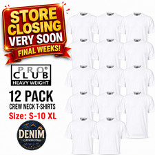 12 Pack Pro Club Men s Heavyweight 100 Cotton White Crew Neck T Shirts Tee
