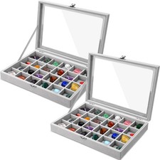 2 Pack Rock Collection Box for Kids 24 Velvet Grid Rock Display Case Collecti...