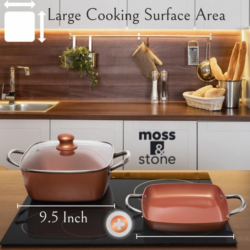 6 Pcs Copper Chef Cookware Non Stick Deep Frying Pan 9.5" x 3.5", Fry Basket,... - Picture 6 of 9
