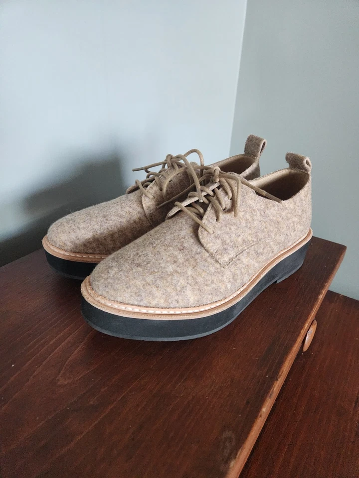 Zapatos Eileen Fisher Nims Plataforma Oxford Fieltro Bronceado Cebada Talla 6 Foto 4 de 4