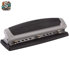 Professional Metal 3 Hole Punch with Patented Pin Technology - Black & Silver