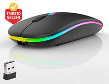 LED Wireless Mouse, Slim Silent Dual-Mode 2.4G BT Rechargable 7-Color Portable M