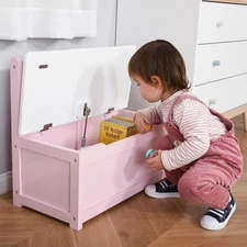 2-in-1 Wooden Toy Box Kids Seat Bench Storage Chest w/ Pneumatic Rod Pink