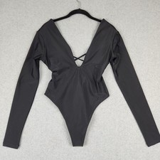 NWT Forever 21 Swimwear One Piece Women's M Long Sleeve V-Neck Lace Up Bodysuit