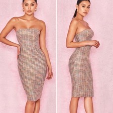 HOUSE OF CB Gabrielle Rainbow Tweed Bodycon Dress Strapless Wedding Sz XS NWT