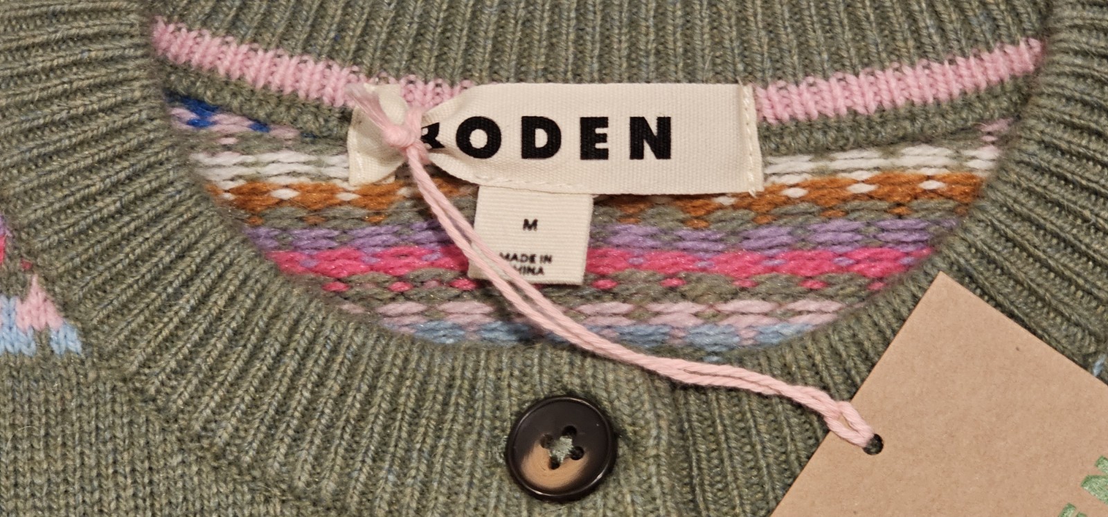 Boden Fair Isle Edie Cardigan Green Diamond NWT New M image 4