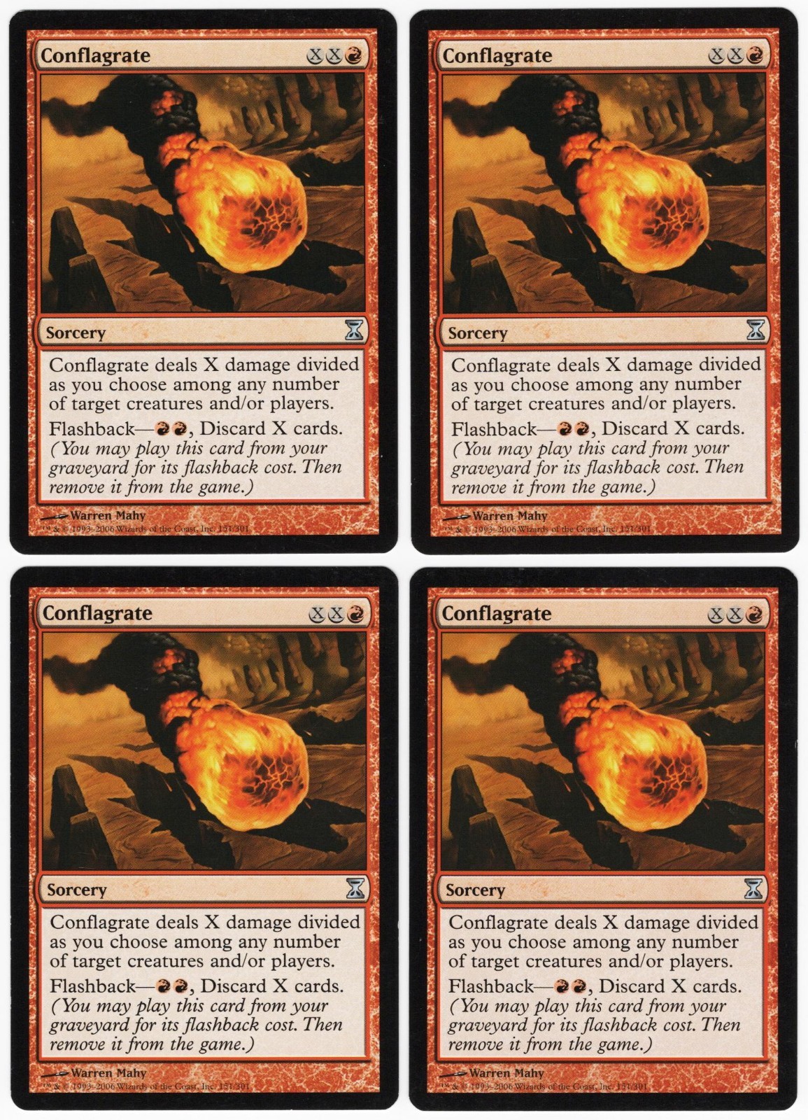 Conflagrate x4 4x 2006 Time Spiral PLAYSET Red Uncommon Sorcery MTG NM AZ1