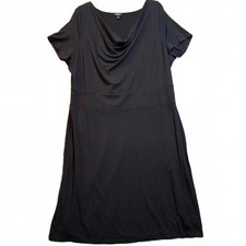 Talbots Woman 1X Black Cowl Neck Empire Waist Short Sleeve Midi Dress LBD