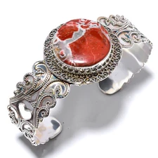 Brecciated Jasper 925 Sterling Silver Bali Cuff Adst. T78 A380, Christmas Gift