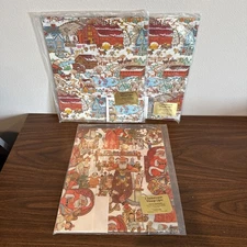 3 Current Christmas Gift Wrap Sheets Cards  "Santa's Workshop" “Country” Vintage