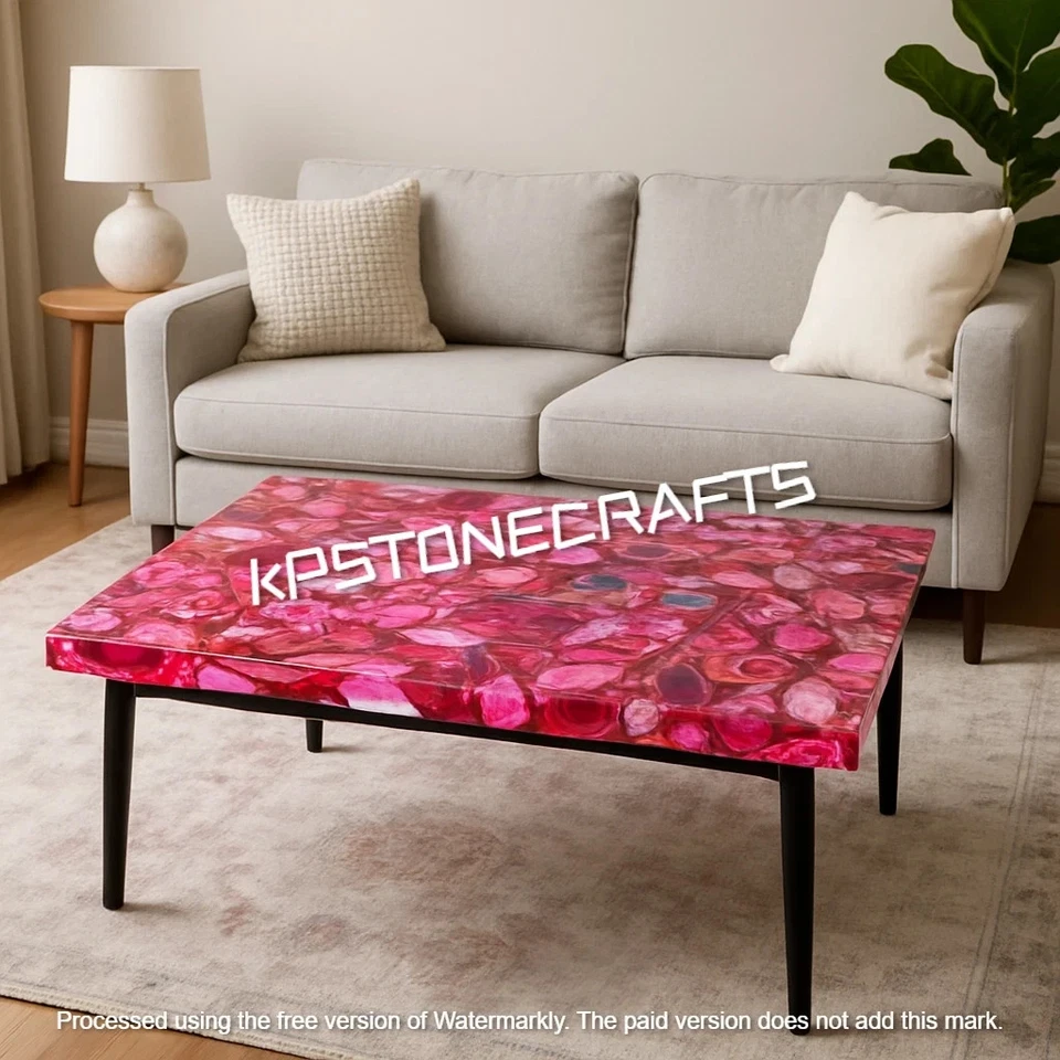 24"x36"  Pink Agate Coffee Table | Handmade Gemstone Furniture for Living room - Image 2 of 4