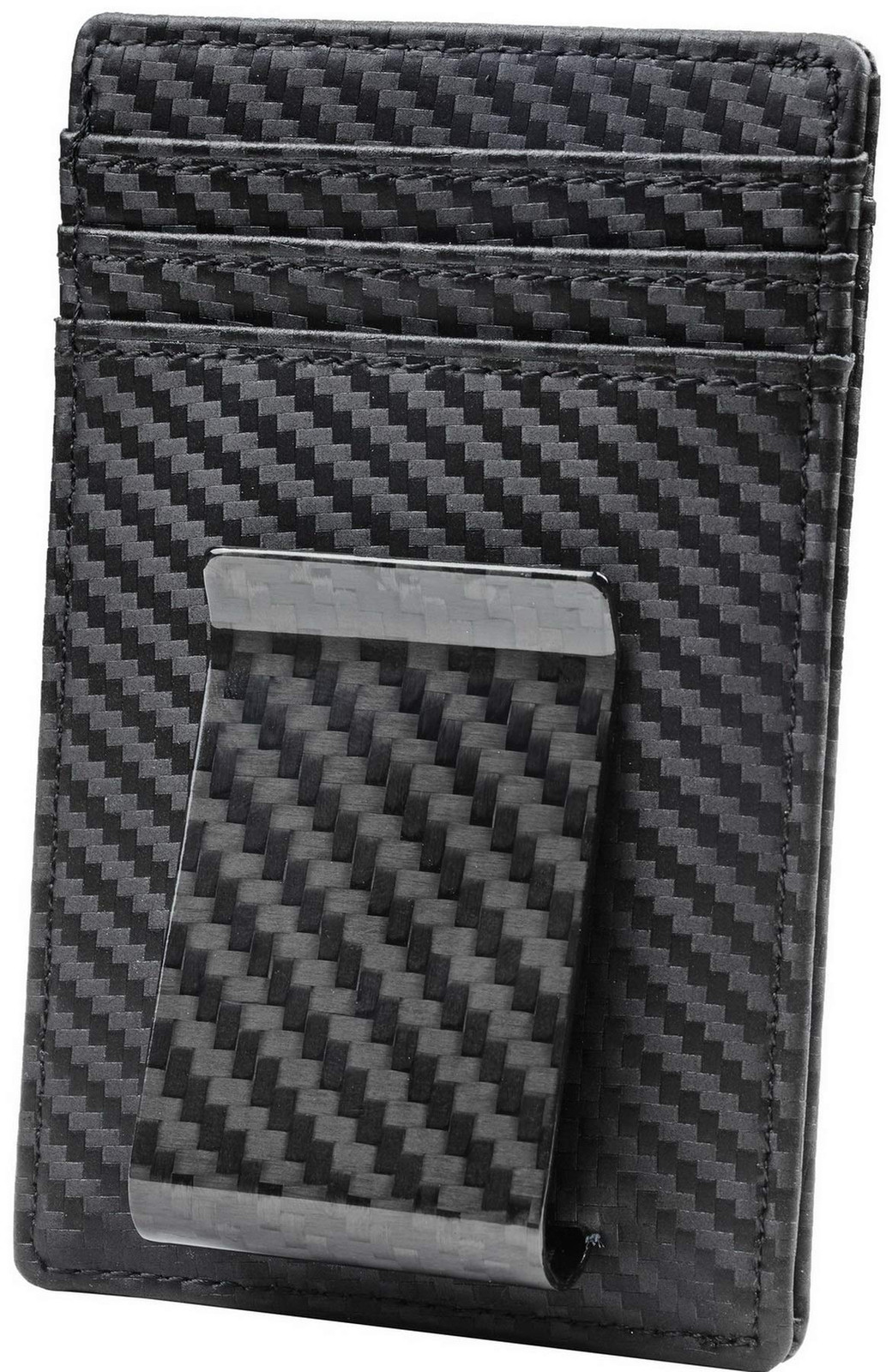 Slim Carbon Fiber Money Clip Wallet for Men with Leather Minimalist Card Holder-image