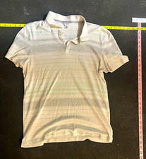 Calvin Klein Men's M White Gray Striped Slim Fit Short Sleeve Polo Shirt