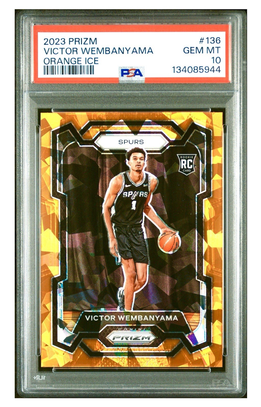 2023 Prizm Orange Ice #136 Victor Wembanyama RC Rookie PSA 10 Gem Mint Spurs