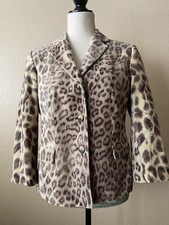 Talbots Animal Print Brushed Cotton 3/4 Sleeve Lined Blazer Jacket Size 8 EUC