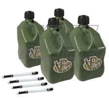 VP Racing Camo Square Fuel Jug Gas Can 4 Pack + 4 Fill Hoses 4x4 Off Road UTV