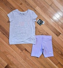 NEW PUMA Little Girl Tee  Short Set, Gray/Purple sz 4, 5 avail 