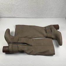 Sole Society Tall Taupe Leather Boots Block Heel Women's Size 5 New Defect 7557