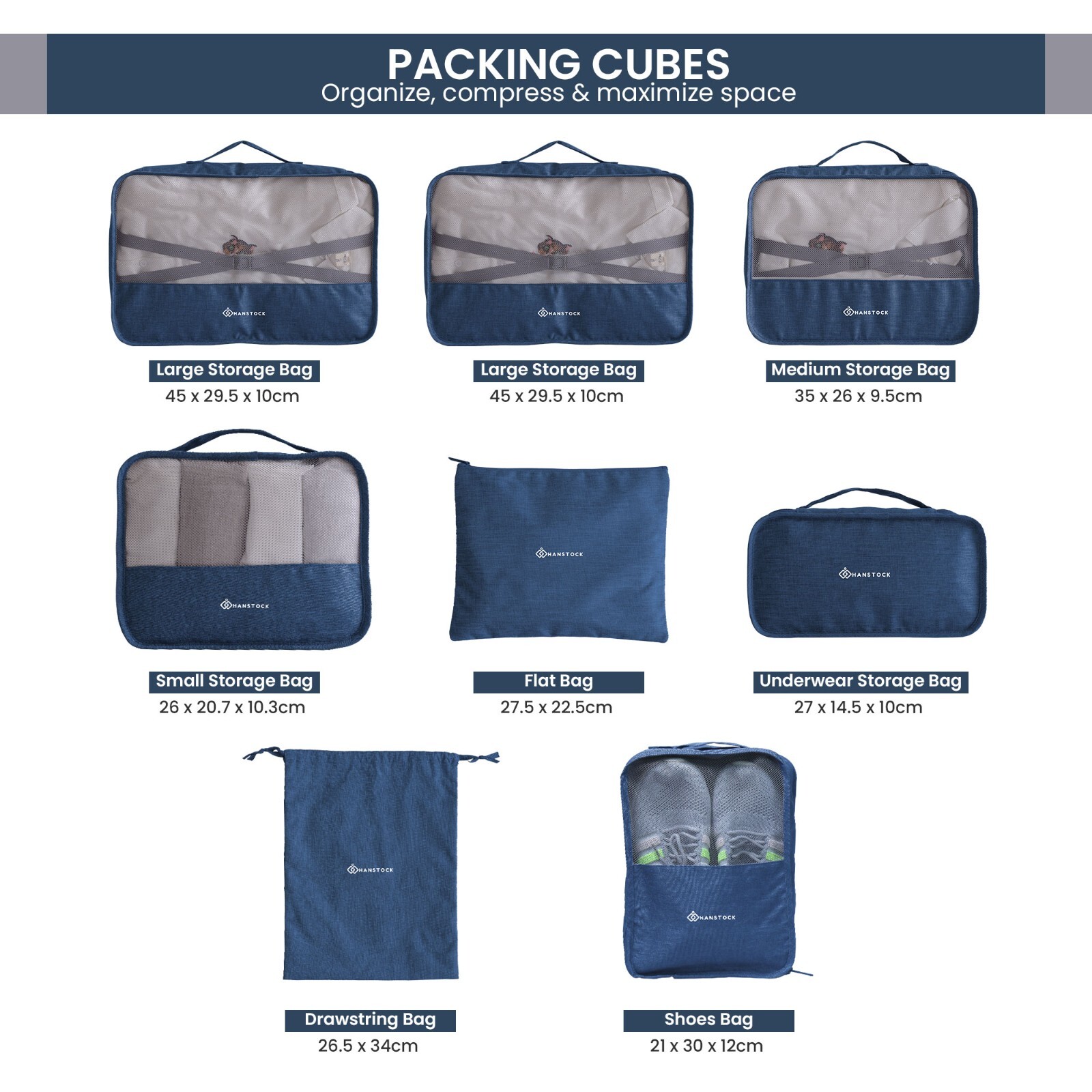 Hanstock Packing cubes, 8 Pcs Multifunction Water Resistant Suitcase