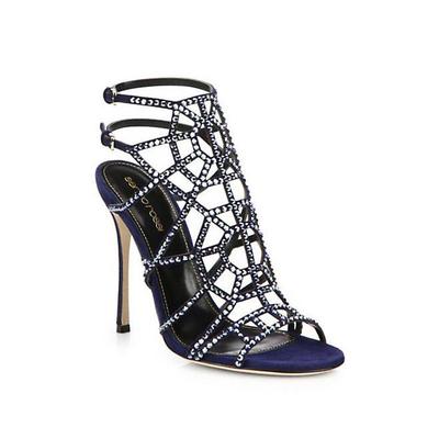 sergio rossi ネイビー スクエアトゥ ミュール $1695 New Sergio Rossi Cage Puzzle NAVY ROYAL STRASS Crystal