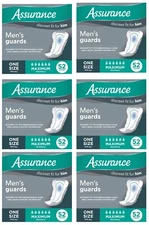312 Count (6x 52) Assurance Guards Men's Incontinence Discreet Fit Max Size OSFA