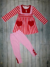 NEW Boutique Valentine's Day Heart Tunic Dress Ruffle Leggings Girls Outfit Set