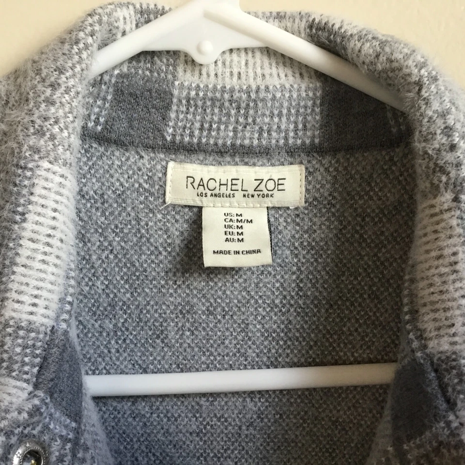 Chaqueta RACHEL ZOE Bolsillos Frontales con Solapa a Presión Gris A Cuadros Suave Vellón Talla M Foto 2 de 4