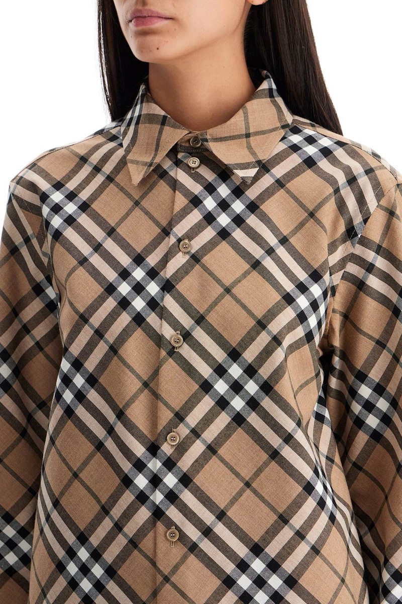 Tシャツ・カットソー Burberry 8093314 C1202 Shirts Beige BURBERRY Check wool blend shirt Woman Tg. XXXS 8093314 C1202