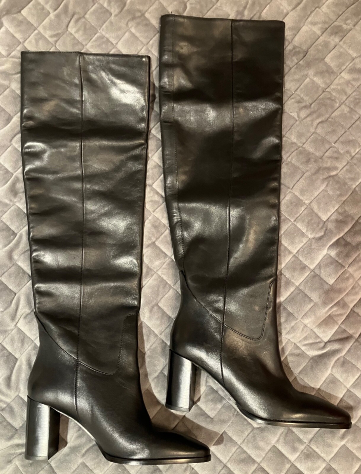New Massimo Dutti Black Leather Knee Boots Size 4 EUR 37 BlockHeel RRP  £249 image 2