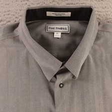 Paul Fredrick Shirt Mens 3XL Gray Herringbone 100 Cotton Button Up Long Sleeve