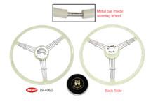 Empi 79-4060 Banjo Style Silver Grey 3 Spoke Steering Wheel 15.5 Diameter