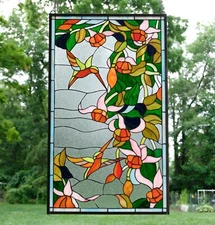 20.5" x 34.75" Tiffany Style stained glass window panel Hummingbirds WL-044208