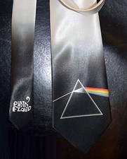 L@@K! Pink Floyd design White Satin Neck Tie