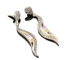 925 Silver  Vintage Amethyst Citrine & Multi Stone Swirl Earrings  EG11890