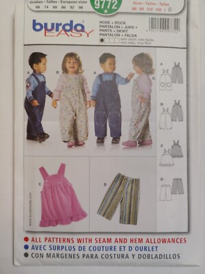 Overalls Dress Girls Boys 6M 9M 12M 18M 2T Burda 9772 Sewing Pattern Bib Jumper