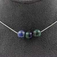 Steine Und MinéRaux. Halskette 3 Perlen Azurit Chrysocolla 8 Mm. Kette Edelstahl