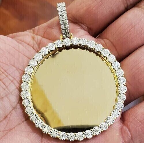 Real Moissanite 2Ct Chain Men's Round Cut Memory Pendant 14K