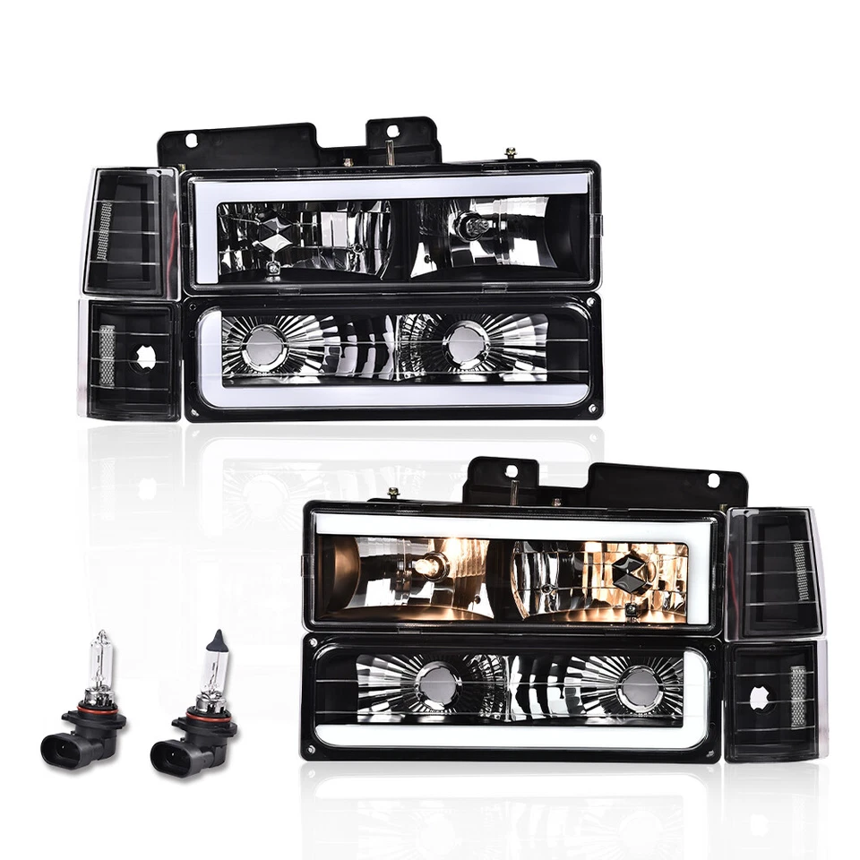 Fit For 1994-2000 GMC C10 C/K C1500 C2500 C3500 LED DRL Black/Clear Headlights Foto 2 de 4