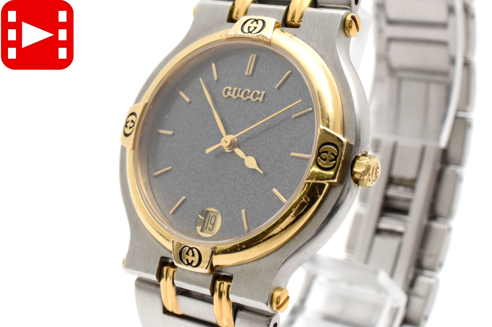 ?Montre homme neuve batt [Exc+5] Gucci 9000M vintage cadran doré noir quartz JAPON