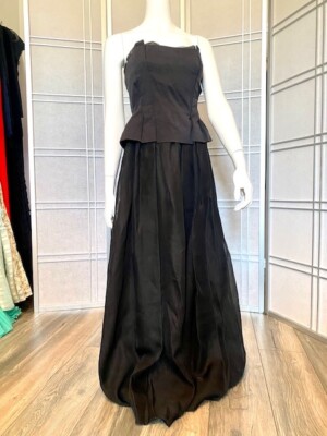 Yves Saint Laurent Rive Gauche Vintage Black Strapless Peplum Gown - Size 6
