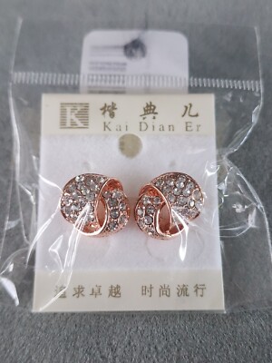 NEW Austrian Crystal Love Knot Stud Earrings  Rose Gold Tone FREE $HIPPING!!