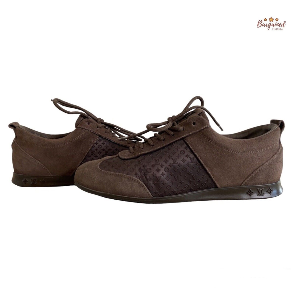 Authentic Louis Vuitton Brown Suede Monogram Satin Low Top