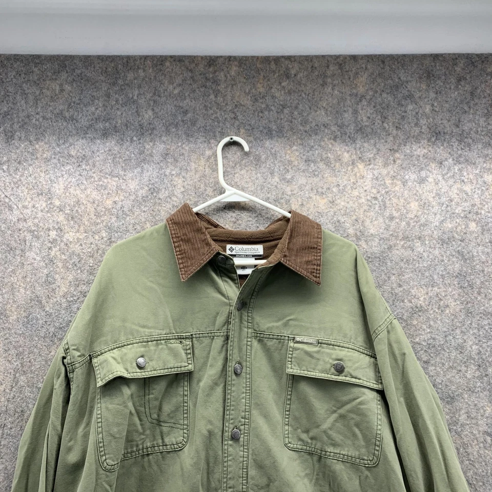 Camisa masculina Columbia 2XB verde adulto casual bolsos com botões forrados de lã vintage - Imagem 2 de 4