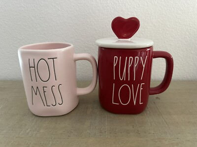#ad 2 Rae Dunn SWEET HEART With Lid Topper Red white amp; HOT MESS Valentines Day New $18.23