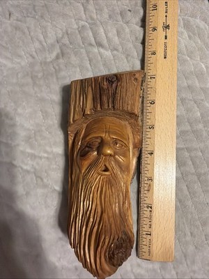 Hand Carved Wood Old Man Face Spirit Tree Sculpture Wall Hanging Wooden