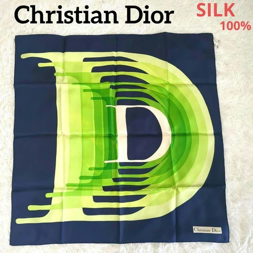 Foulard Christian Dior en soie vert marine motif logo rétro 30,3 po x 30,3 po