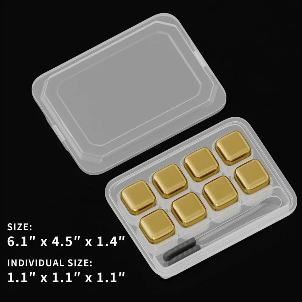 Stainless Steel Chilling Stones Reusable Ice Cubes with Tongs For Whiskey Gold ☋ - Image 4 of 4