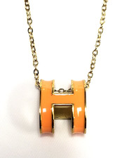 HERMES Pop Ash Pendant Necklace Orange x Gold H  Excellent Condition