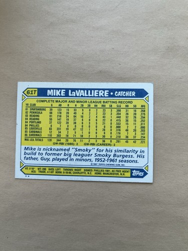 1987 Topps Traded #61T Pittsburgh Pirates Mike LaValliere Autograph NRMT. - Picture 2 of 3