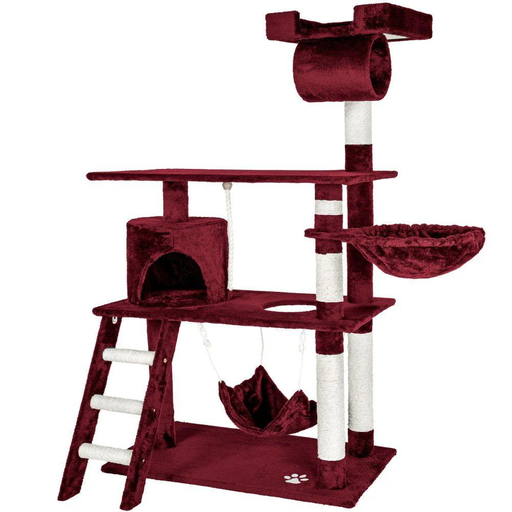 Arbre à chat 141 cm rouge bordeaux Helloshop26 pour le jeu et le repos